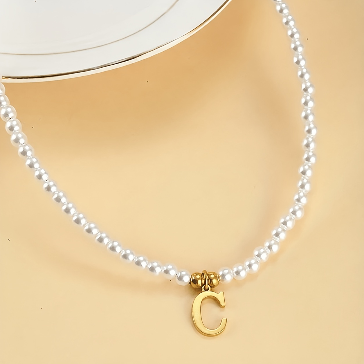 Women's Glossy Beaded Necklace with Initials, Minimalist Design
